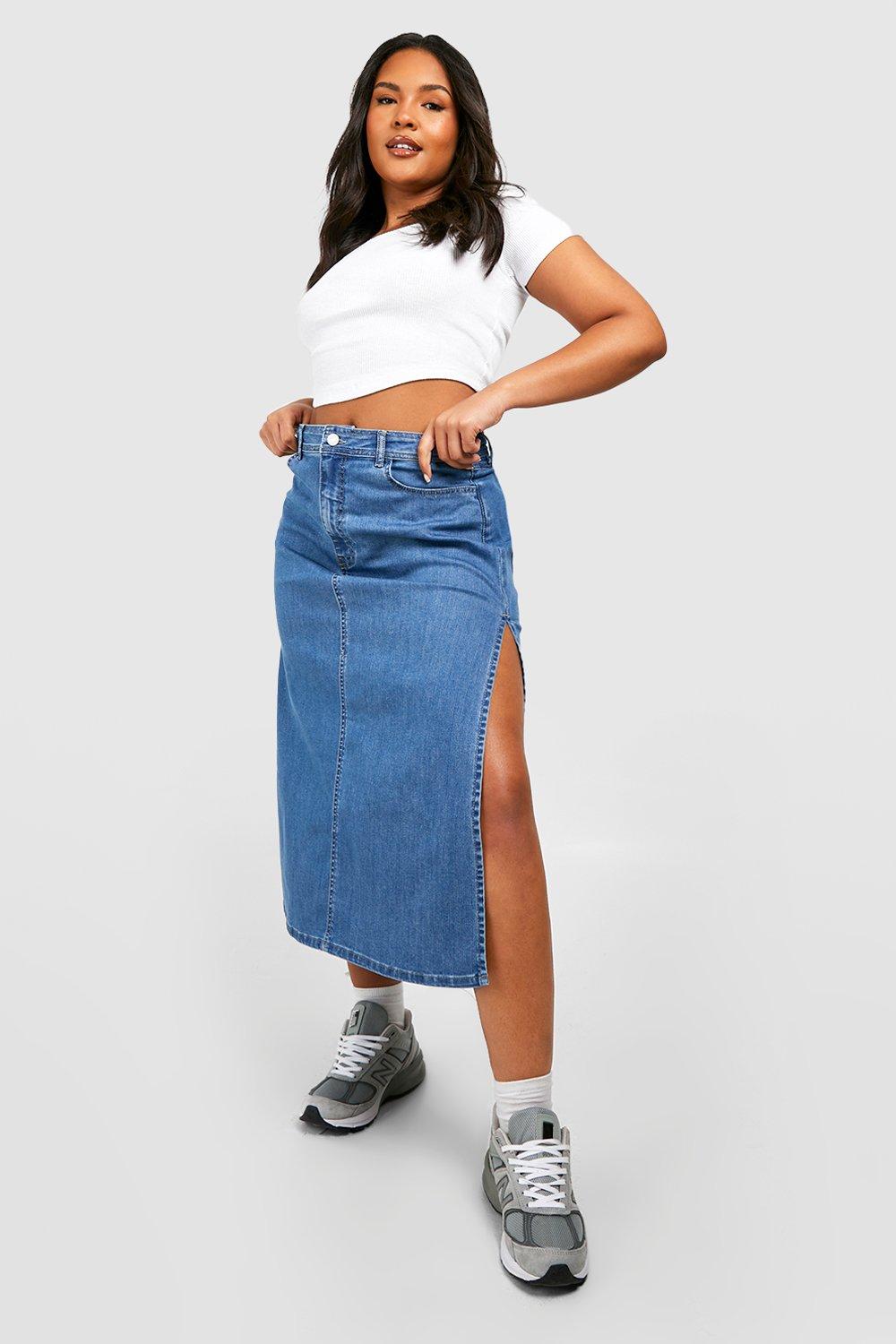 Plus size high waisted denim skirt sale